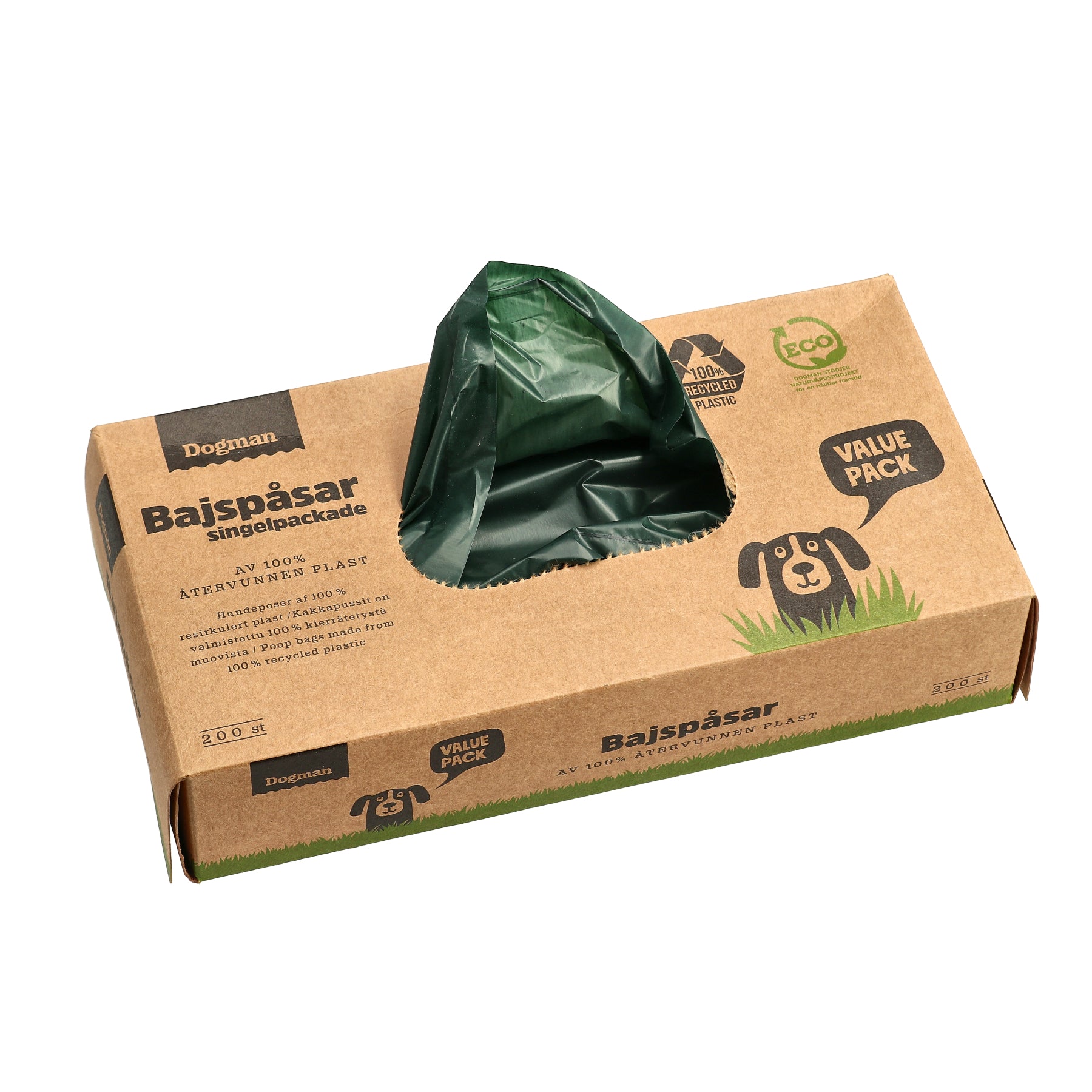 Bajspåsar av 100% återvunnen plast 200p