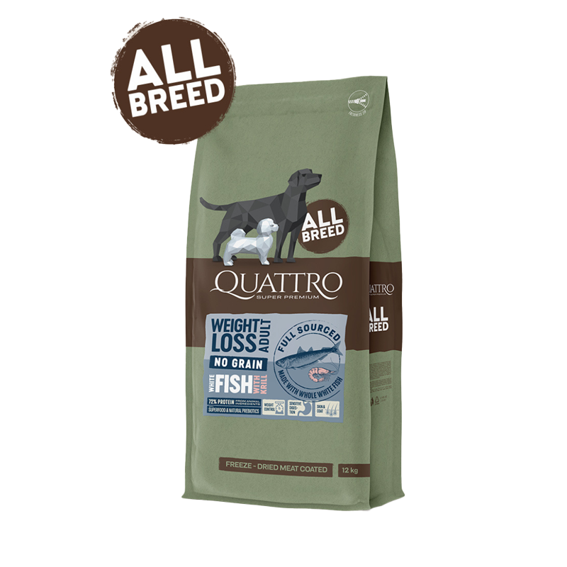 Quattro No Grain All Breed Adult WEIGHT LOSS White Fish & Krill 3kg